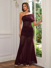 One Shoulder See Through Ruched Bodycon Dress